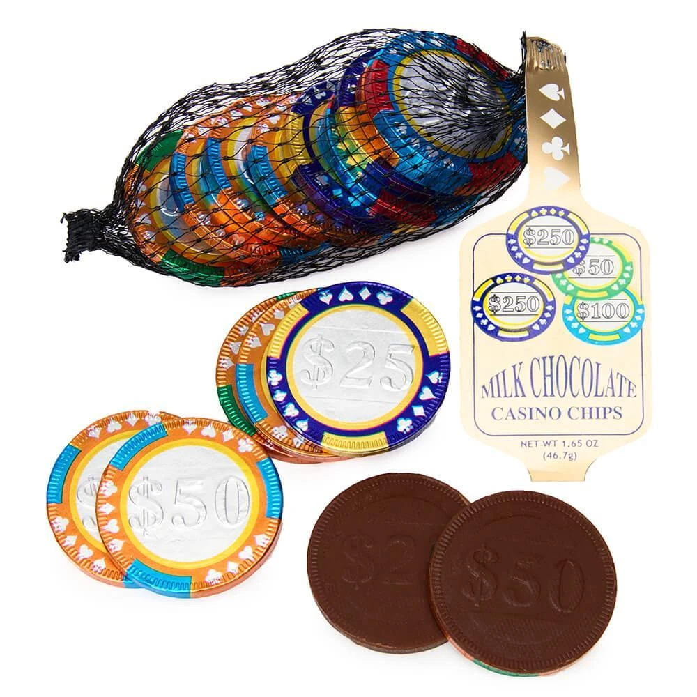 Castle Chocolate Casino Chips Mesh Bags: 18-Piece Box 3 Castle Chocolate Casino Chips Mesh Bags: 18-Piece Box