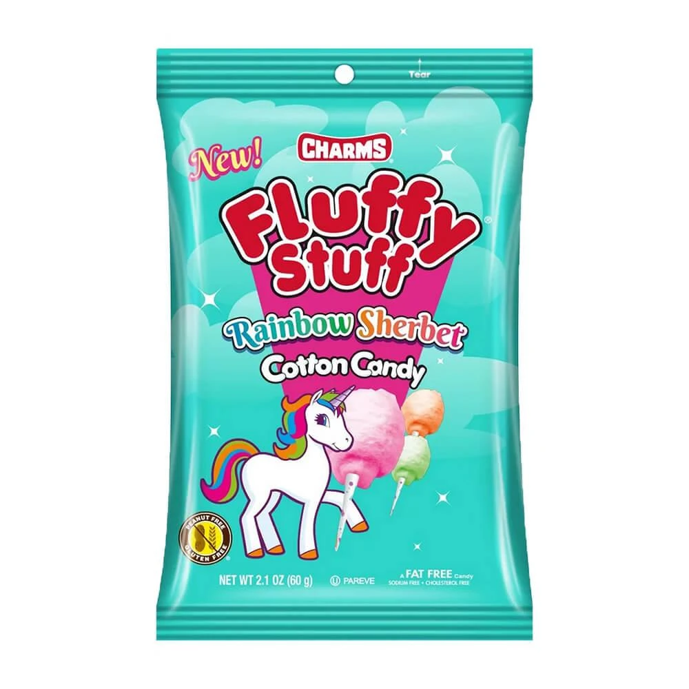 Charms Fluffy Stuff Rainbow Sherbet Cotton Candy Packs: 24-Piece Case 3 Charms Fluffy Stuff Rainbow Sherbet Cotton Candy Packs: 24-Piece Case