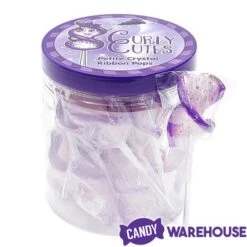 CurlyCutes Petite Crystal Ribbon Pops - Purple Grape: 20-Piece Jar -Candy Store curlycutes petite crystal ribbon pops purple grape 20 piece jar candy warehouse 5