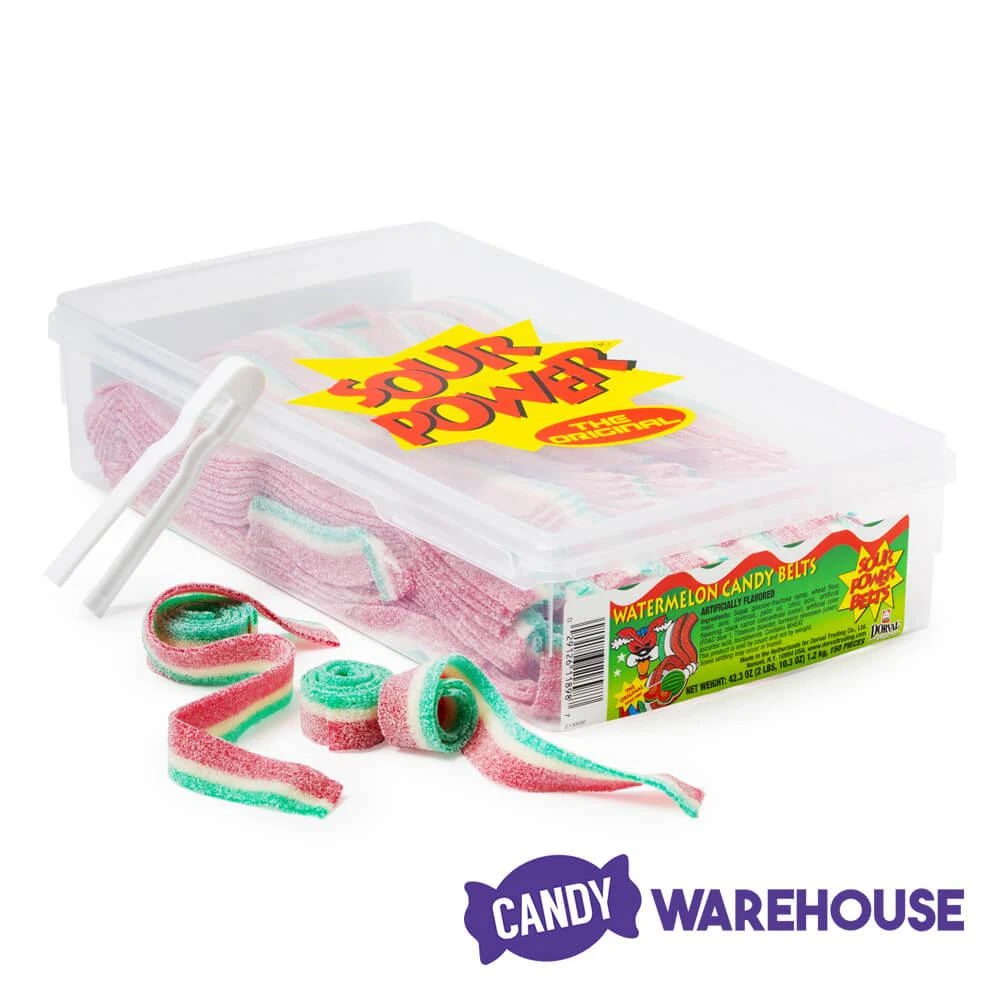 Dorval Sour Power Belts Candy - Watermelon: 150-Piece Tub 4 Dorval Sour Power Belts Candy - Watermelon: 150-Piece Tub - Image 2
