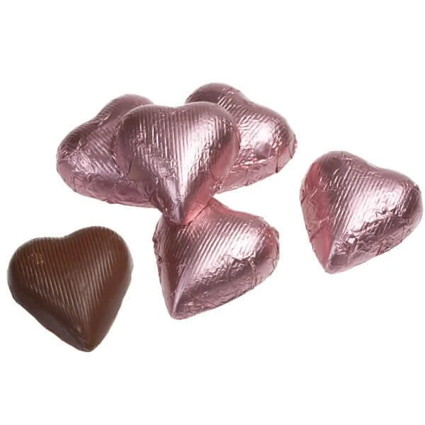 Foiled Milk Chocolate Hearts - Light Pink: 2LB Bag 3 Foiled Milk Chocolate Hearts - Light Pink: 2LB Bag
