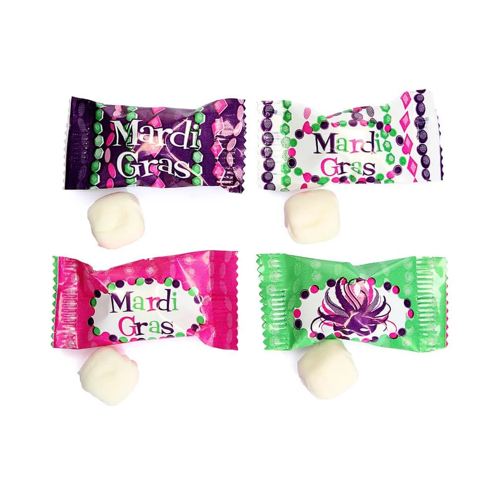 Mardi Gras Wrapped Buttermint Creams: 300-Piece Case 3 Mardi Gras Wrapped Buttermint Creams: 300-Piece Case