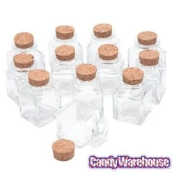Mini Glass Favor Jars - 1.75-Ounce Square Jar With Cork Stopper: 12-Piece Set -Candy Store mini glass favor jars 1 75 ounce square jar with cork stopper 12 piece set candy warehouse 4