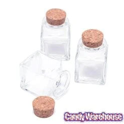 Mini Glass Favor Jars - 1.75-Ounce Square Jar With Cork Stopper: 12-Piece Set -Candy Store mini glass favor jars 1 75 ounce square jar with cork stopper 12 piece set candy warehouse 5