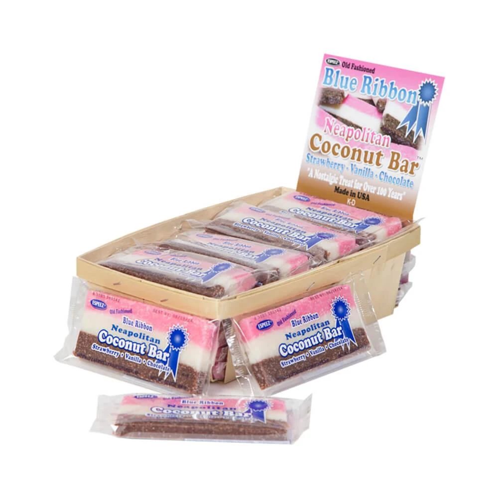 Neapolitan 3 Color Coconut Slice Candy Bars: 24-Piece Box 4 Neapolitan 3 Color Coconut Slice Candy Bars: 24-Piece Box - Image 2