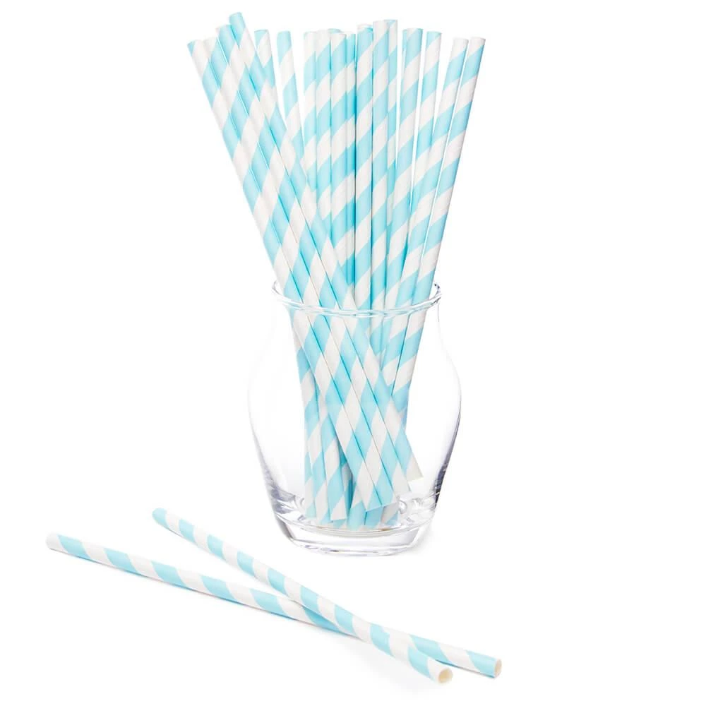 Paper 7.75-Inch Drinking Straws - Baby Blue Stripes: 25-Piece Pack 3 Paper 7.75-Inch Drinking Straws - Baby Blue Stripes: 25-Piece Pack
