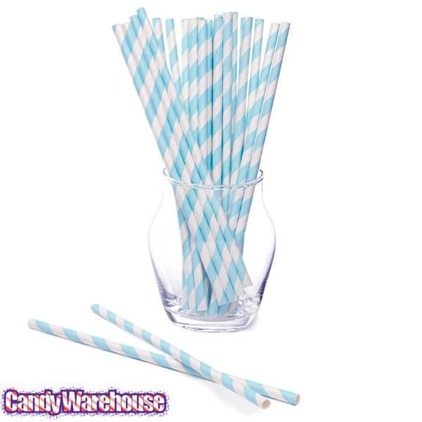 Paper 7.75-Inch Drinking Straws - Baby Blue Stripes: 25-Piece Pack 4 Paper 7.75-Inch Drinking Straws - Baby Blue Stripes: 25-Piece Pack - Image 2