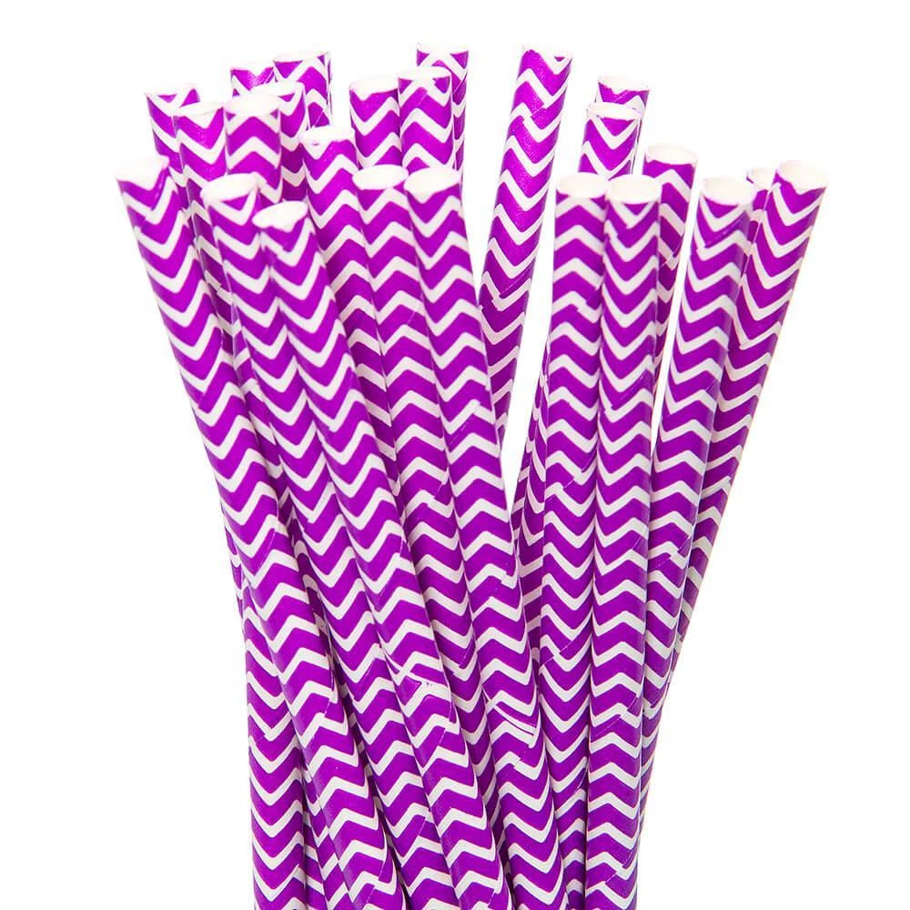 Paper 7.75-Inch Drinking Straws - Lavender Chevron Stripes: 25-Piece Pack 3 Paper 7.75-Inch Drinking Straws - Lavender Chevron Stripes: 25-Piece Pack