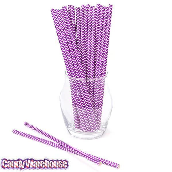 Paper 7.75-Inch Drinking Straws - Lavender Chevron Stripes: 25-Piece Pack 4 Paper 7.75-Inch Drinking Straws - Lavender Chevron Stripes: 25-Piece Pack - Image 2