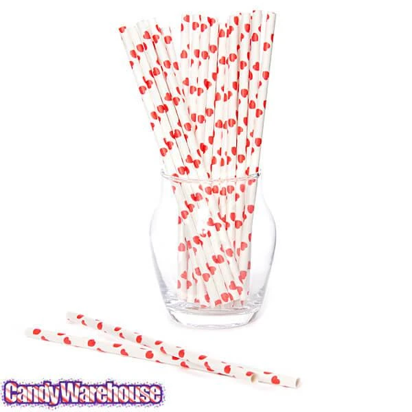 Paper 7.75-Inch Drinking Straws - Red Hearts: 25-Piece Pack 4 Paper 7.75-Inch Drinking Straws - Red Hearts: 25-Piece Pack - Image 2