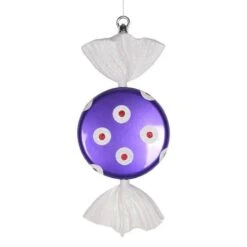 Purple And White Polka Dot Candy Ornament - 13 Inch