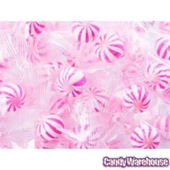 YumJunkie Sassy Spheres Strawberry Pink Striped Candy Balls - Petite: 5LB Bag -Candy Store yumjunkie sassy spheres strawberry pink striped candy balls petite 5lb bag candy warehouse 5